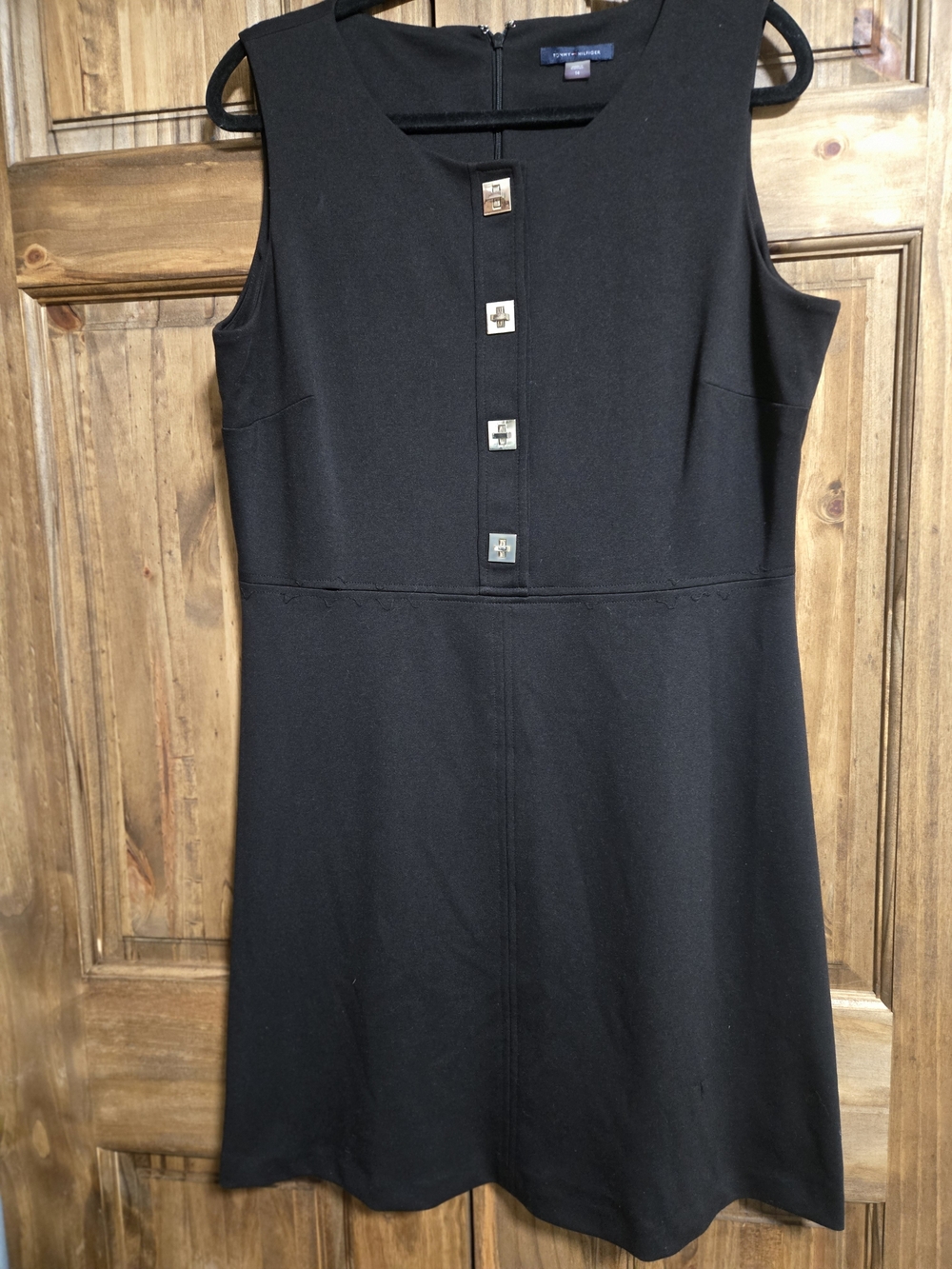 Tommy Hilfiger Black Sleeveless Sheath Dress with Square Accent Buttons